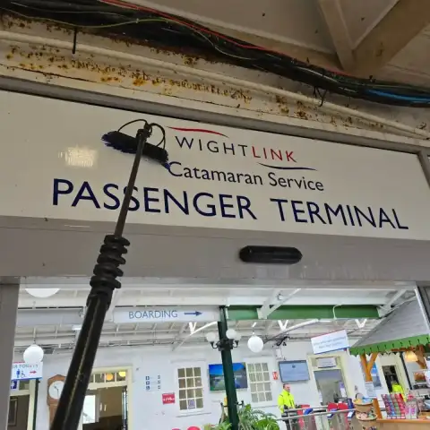Signage washed down at Wightlink, Yarmouth
