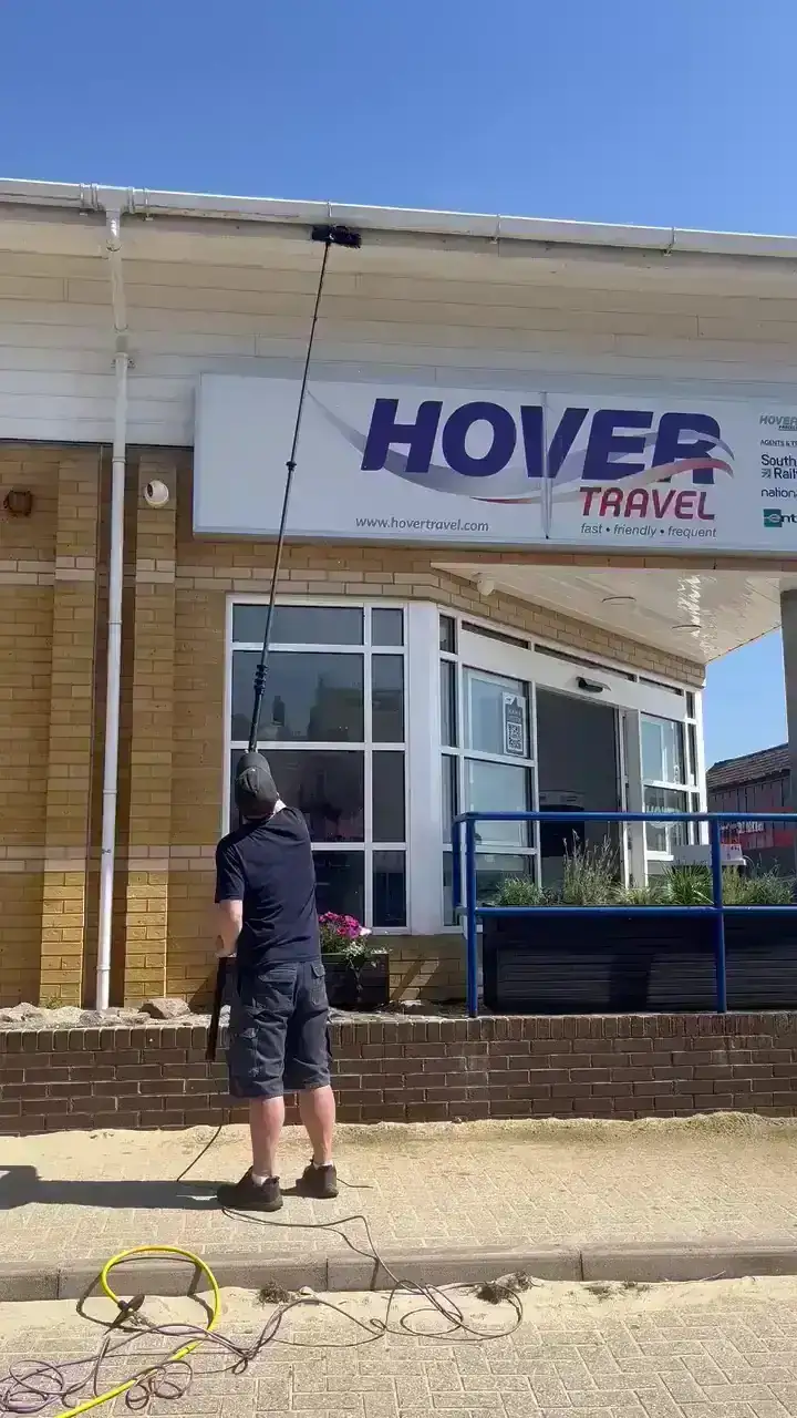 Commercial fascia cleaning at Hovertravel in Ryde