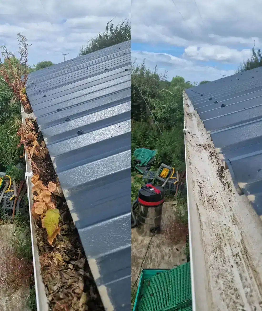 Before and After high reach gutter clearance
